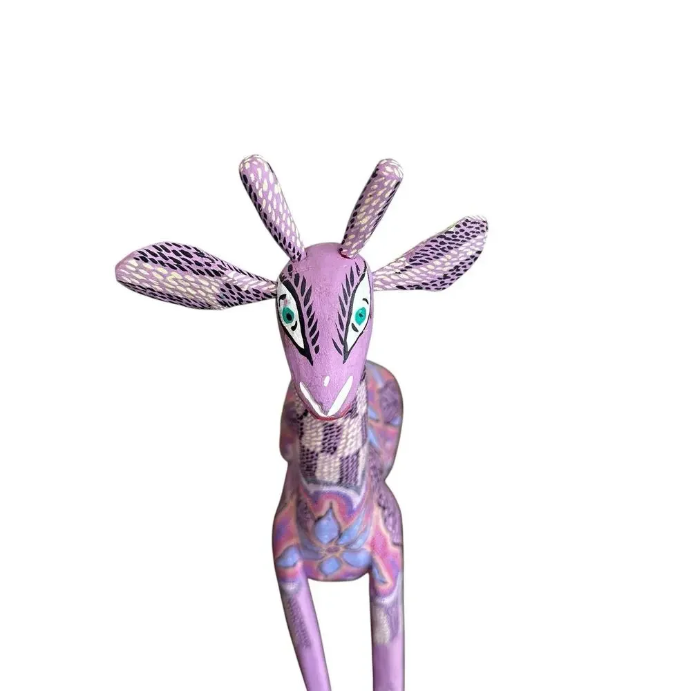 Oaxacan Wood Carved Giraffe Alebrije Mexican Folk Art Signed Mireya Sosa Purple